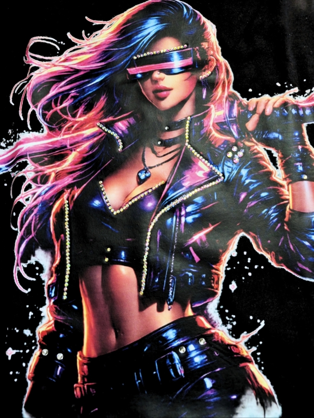 Luxury Hand-Crystalled Neon Graphic Tee - AD Golden Girl Boutique